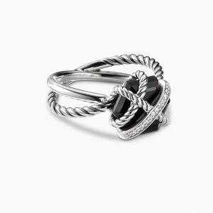 David Yurman Cable Wrap Ring Sterling Silver with Black Onyx and Diamonds